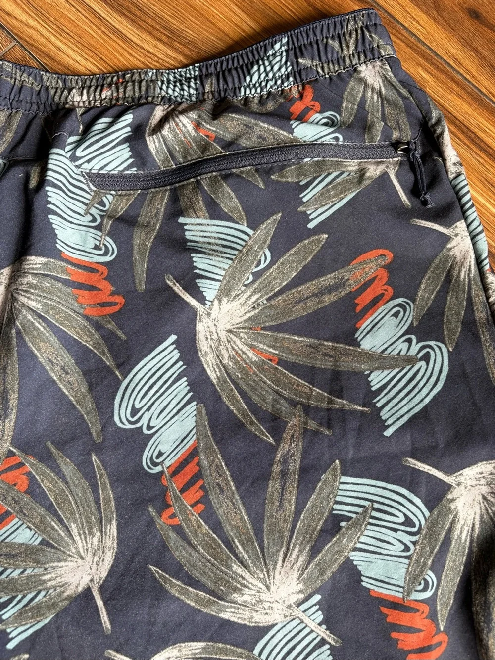Patagonia Navy Tropical Palm Print Swim Trunks